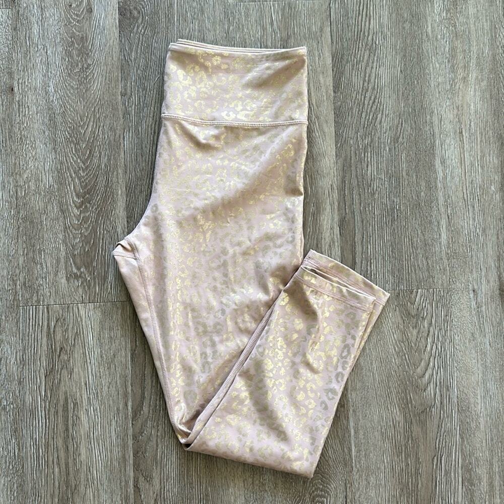 ZYIA Active Light N‎ Tight Leggings Gold & Blush Cheetah Print Size 12 Athletic